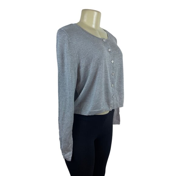 Talbots Woman Silver Metallic Button-Up Cardigan Sweater Sz 1X - Picture 2 of 7